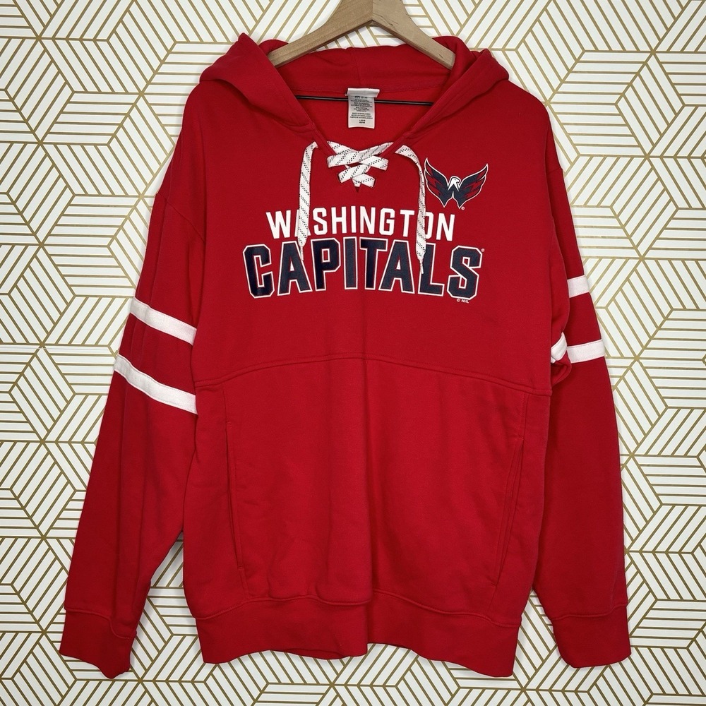 Washington Capitals Hoodie Large Lace Up Red NHL Hockey Classic Sweatshirt Caps